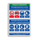 Veiligheidsbord voor productieafdeling met veiligheidsinstructies en 8 PBM pictogrammen
