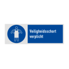 Veiligheidsbord met pictogram en tekst Veiligheidsschort verplicht