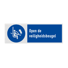 Veiligheidsbord met pictogram en tekst Open de veiligheidsbeugel