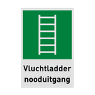 Nooduitgangbord met pictogram en tekst Vluchtladder nooduitgang