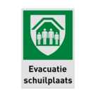 Verzamelplaatsbord met pictogram en tekst Evacuatie schuilplaats