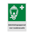 Reddingsbord met pictogram en tekst EHBO Ademhalingsapparaat voor noodevacuatie