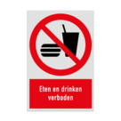 Verbodsbord met pictogram en tekst Eten en drinken verboden