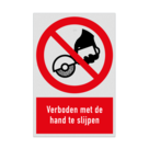 Verbodsbord met pictogram en tekst Verboden met de hand te slijpen