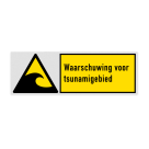 Veiligheidsbord met pictogram en tekst Waarschuwing voor tsunamigebied