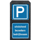 Bermpaal kunststof met bordjes parkeren uitsluitend bezoekers + bedrijfsnaam - reflecterend