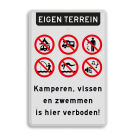 Informatiebord eigen terrein - Camperen en zwemmen verboden - reflecterend