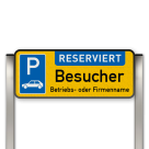 Parkplatzschild mit zwei Aluminium gebürstete Pfosten Pictogram: RESERVIERT Besucher