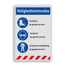 Veiligheidsbord met veiligheidsinstructies voor gehele terrein met 3 gebods pictogrammen