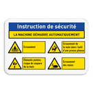 Panneau de sécurité avec consignes de sécurité pour l'utilisation de la machine et 4 pictogrammes