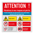 Panneau d'avertissement - Interdit aux personnes non autorisées avec 6 pictogrammes