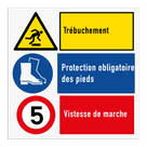 Panneau de sécurité avec 3 pictogrammes et instructions