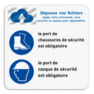 Panneau de sécurité avec logo + 2 pictogrammes avec texte personnalisable