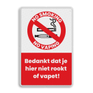 Informatiebord niet roken en vapen reflecterend