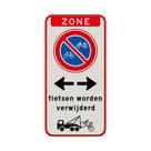 Verkeersbord zone geen bromfietsen plaatsen, worden verwijderd - reflecterend