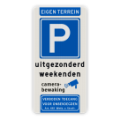 Parkeerbord met pictogram en tekst voor eigen terrein - reflecterend