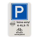 Parkeerbord E04 Parkeerplaats met kenteken, fietsen worden verwijderd