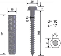 Inclusief schroeven/pluggen (set 3 stuks)