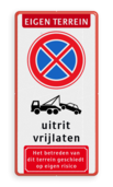 Eigen terrein + RVV E02 + 2x pictogram + tekst