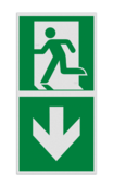 Haaks bord E001 - Nooduitgang naar beneden met pijl