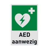 BHV Reddingsbord met symbool en tekst AED aanwezig