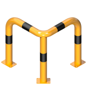 Beschermbeugel staal Ø76mm geel/zwart - hoek 90 graden - vloerbevestiging