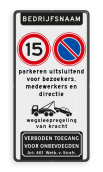 Verkeersbord bedrijfsnaam - RVV A01-15 + E01 - Verboden toegang Artikel 461- reflecterend