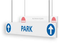 Verwijsbord kokerprofiel 1300x200mm voor route parkeren - met ophangogen