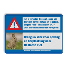 Informatiebord VERBODEN dieren uit te zetten - full-colour opdruk