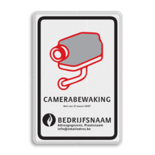 Bord CAMERABEWAKING met bedrijfsgegevens conform Belgische wetgeving en richtlijnen