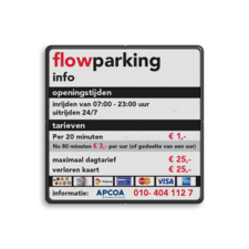 Vierkant informatiebord met parkeerinformatie in huisstijl