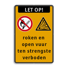 Veiligheidsbord Explosiegevaar, roken en open vuur verboden