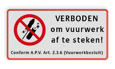 Verkeersbord - Verboden om vuurwerk af te steken - vrij invoerbare ondertekst - reflecterend