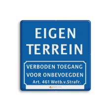 Informatiebord blauw - eigen tekst - verboden toegang Art.461 + logo/beeldmerk