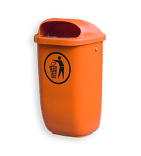 Afvalbak 50 liter - kunststof - groen/oranje - muurbevestiging