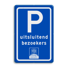 Parkeerbord type E08 met tekst bezoekers en logo