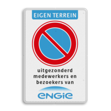 Parkeerverbodsbord met pictogram en tekst in huisstijl