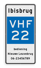 Scheepvaartbord BPR E.23 + tekst - Marifoonkanaal voor nautische informatie + tekst