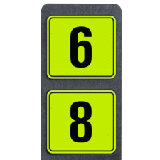 Huisnummerpaal met twee bordjes geel/zwart fluorescerend - modern lettertype