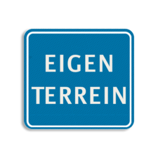 Vlak terreinbord 119x109mm blauw/wit - EIGEN TERREIN