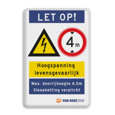 Veiligheidsbord met diverse veiligheidspictogrammen en bedrijfslogo