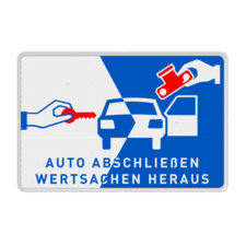 Auto abschließen, Wertsachen heraus - Verkehrsschild