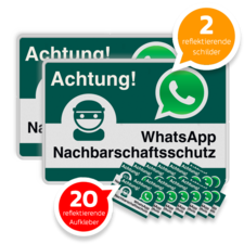 WhatsApp - Achtung Nachbarschaftsschutz 2x Verkehrsschild + 20 Aufkleber