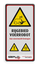 Veiligheidsbord Waarschuwing onverwacht bewegende Robot in huisstijl