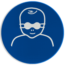 Reflecterende sticker of bord Pictogram M025 - Opaak oogbescherming verplicht voor kinderen