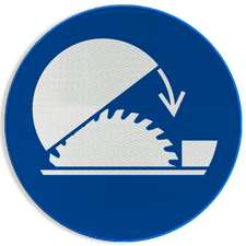 Reflecterende sticker of bord Pictogram M031 - Gebruik cirkelzaagbescherming