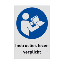 Veiligheidspictogram M002 met tekst - Instructies lezen verplicht - reflecterend