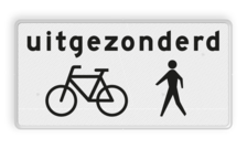 Verkeersbord RVV OB52a - Onderbord - Uitgezonderd fietsers/voetgangers