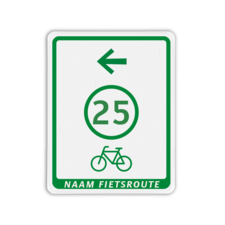 Fietsroutebord tracé met 1 bol en pijl - 300x380mm