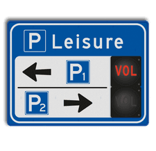 Bewegwijzeringsbord Parkeerroute voor 2 richtingen met LED module VOL